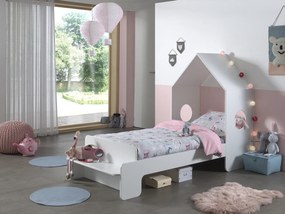 Conjunto cama infantil CASAMI (90x200) + Estrado + Guarda Roupa 1 Porta Branco e Rosa