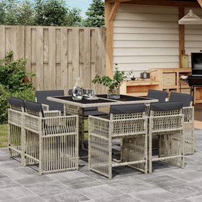 vidaXL 9 pcs conjunto de jantar p/ jardim c/ almofadões cinzento claro