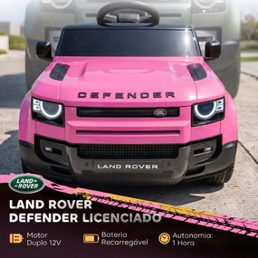 Carro Elétrico SUV para Crianças Land Rover Defender 12 V com Comando à Distância, Suspensão e Arranque Suave, Rosa
