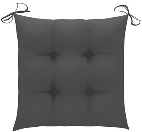 3 pcs conj. jantar dobrável exterior c/ almofadão teca maciça