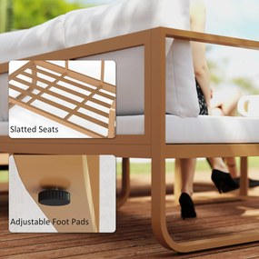 Conjunto de Jardim de 3 Peças com Sofá de 3 Lugares com Assento Ajustável Sofá de 2 Lugares e Mesa de Centro Creme