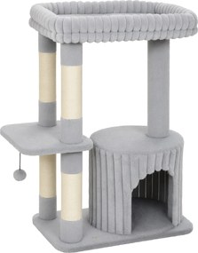 PawHut Arranhador para gatos, 93 cm arranhador de 3 níveis com postes de sisal, toca aconchegante, grande área de descanso, plataforma, até 6 kg | Aosom Portugal