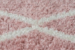 Tapete BERBER TROIK A0010 redondo cor de rosa/branco Franjas berbere marroquino shaggy