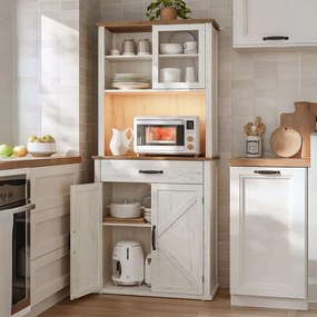 Aparador vintage com iluminação e com 2 tomadas 39,7 x 80,4 x 180,3 cm em branco vintage