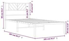 Estrutura de cama com cabeceira 100x200 cm metal preto