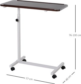 Mesa Auxiliar com Rodas para Sofá e Cama Altura Ajustável e Estrutura de Aço 77x40x76-100 cm Nogueira Escura