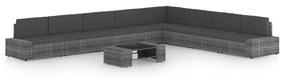 vidaXL 9 pcs conjunto lounge de jardim c/ almofadões vime PE cinzento