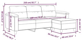 Sofá 3 lugares c/ apoio de pés 180 cm microfibra cinza-claro