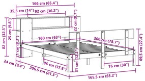 Cama com estante sem colchão 160x200 cm pinho maciço branco