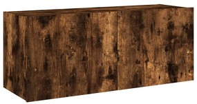 Móvel de parede p/ TV c/ luzes LED 100x35x41 cm carvalho fumado