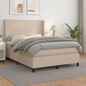vidaXL Cama com molas/colchão 140x200 cm couro artificial cappuccino