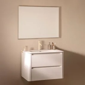 Conjunto De Móvel De Casa De Banho Suspenso Em Madeira Com Lavatório Integrado Egerton Branco & Led Retangular E Anti-embaciamento 100x70 Cm Riben -