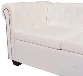Sofá de canto Chesterfield 5 lugares couro artificial branco