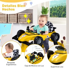 Andador 4 em 1 para crianças, dobrável, atividade de empurrar, com altura ajustável e carrilhão de velocidade com luzes, volante Amarelo