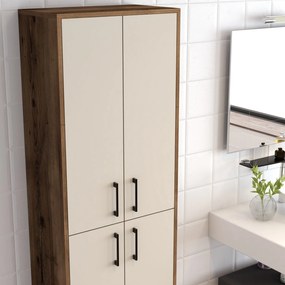 Armário Multiusos Berlin A – Nogueira e Creme – 60x200x35 cm