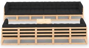 12 pcs conj. lounge jardim c/ almofadões antracite pinho maciço