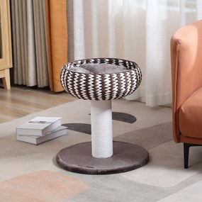 PawHut Arranhador para Gatos Pequeno Altura 52cm Torre de Escalar para Gatos com Cama Redonda 50x50x52cm Café e Branco | Aosom Portugal
