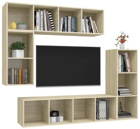 Conjunto móveis de TV 4 pcs madeira processada carvalho sonoma