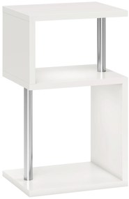 Mesa Auxiliar com Luz LED 3 Níveis Forma de S Prateleiras Abertas e Estrutura em Alumínio 44x38x75 cm Branco