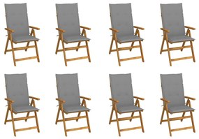 vidaXL Cadeiras de jardim dobráveis c/ almofadões 8 pcs acácia maciça