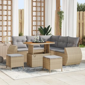 Conjunto de Sofá de Jardim vidaXL de 8 Peças com Almofadas Bege Rattan