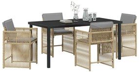 Conjunto de Jantar de Jardim com 5 peças e almofadas bege em rattan e