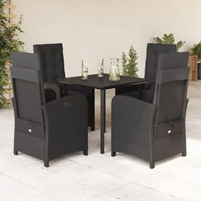 5 pcs conjunto de jantar p/ jardim c/ almofadões vime PE preto