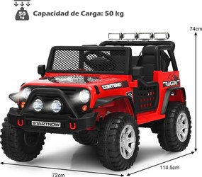 Carro elétrico 12V para crianças com controlo remoto, 3 velocidades, suspensão, música e buzina, para 3 a 7 anos, Vermelho