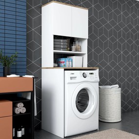 Móvel para Máquina de Lavar KD101 – Branco Nogueira – 65x183,6x60 cm