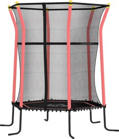 Trampolim para crianças Ø 1,63 x 1,9 m, rede de segurança, porta com fecho de correr, 6 postes almofadados incluídos, vermelho e preto