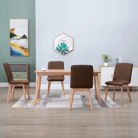 vidaXL Cadeiras de jantar 4 pcs tecido castanho e carvalho maciço