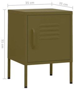Mesa de cabeceira aço 35x35x51 cm verde-azeitona