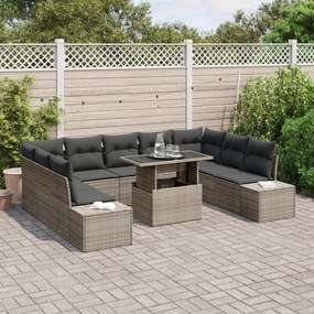 Conjunto de Sofás de Jardim de 10 Peças com Almofadas Cinza Vime Polié