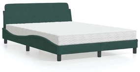 Cama com colchão 140x200 cm veludo verde-escuro