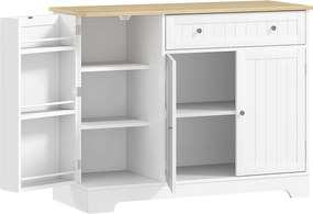 HOMCOM Aparador de Cozinha 3 Prateleiras com Porta Gaveta Prateleiras Ajustáveis para Sala de Jantar 105x40x83 cm Branco | Aosom Portugal