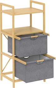 HOMCOM Cesto de roupa em bambu cesto de roupa suja com 2 sacos em tecido deslizantes e prateleiras abertas, natural | Aosom Portugal
