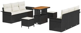 Conjunto de Sofás Jardim vidaXL de 9 peças com Almofadas Preto Rattan