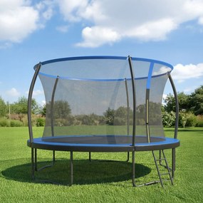 Trampolim infantil de jardim de 427 cm com varas curvas, rede de segurança Preto-Azul