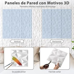 50 peças de painéis decorativos para paredes 3D em PVC impermeável para casa 30 x 30 x 2 cm branco