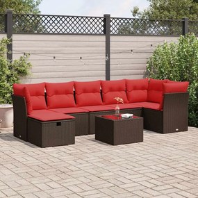 8 pcs conjunto sofás de jardim c/ almofadões vime PE castanho