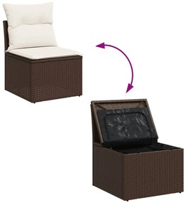4 pcs conjunto sofás de jardim c/ almofadões vime PE castanho