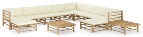 12 pcs conj. lounge p/ jardim bambu c/ almofadões branco nata