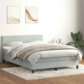 vidaXL Cama box spring c/ colchão e LED 140x220 cm veludo cinzento-claro