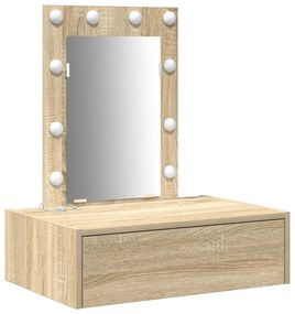 Mesa de Maquilhagem Montada na Parede com Luzes LED Carvalho Sonoma