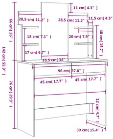 Toucador com espelho 96x39x142 cm cor carvalho castanho