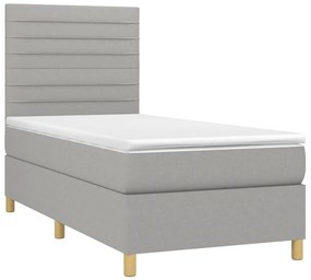 Cama box spring c/ colchão e LED 80x200 cm tecido cinza-claro