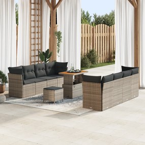 Conjunto de Sofás de Jardim com Almofadas Cinzas em Rattan Poliéster A