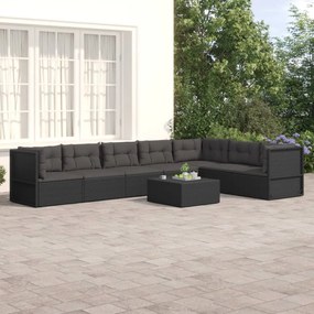 vidaXL 7 pcs conjunto lounge de jardim c/ almofadões vime PE preto