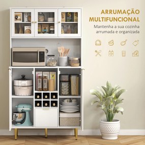 Armário de Cozinha Móvel Auxiliar de Cozinha Armário Alto com 3 Portas de Vidro Suporte para Garrafas 100x40x180 cm Branco