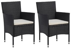3 pcs conjunto de jantar p/ jardim c/ almofadões vime PE preto